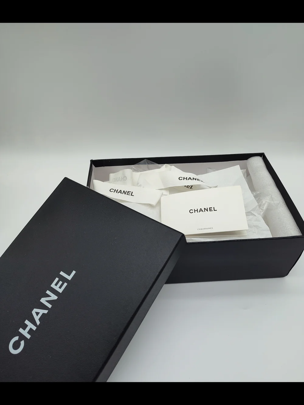 CHANEL Shoe Box Complete Packaging Ribbon Card Tissue Collector Display Set